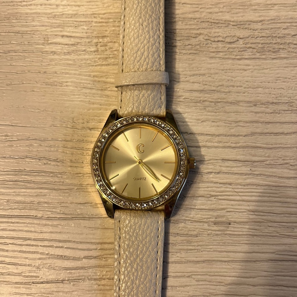 Charming Charlie beige watch with jeweled border